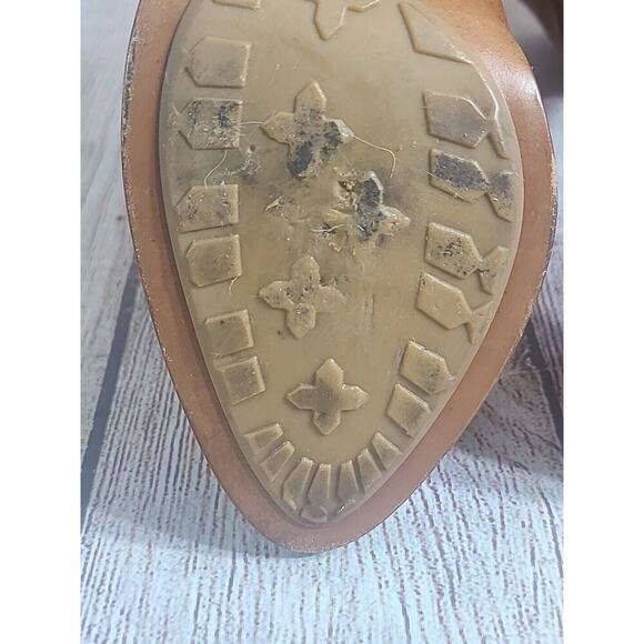 Frye Harlow Multi Strap Boots Women's 6.5 Pull On Tan Leather 4" Heel FLAWS - Picture 13 of 15